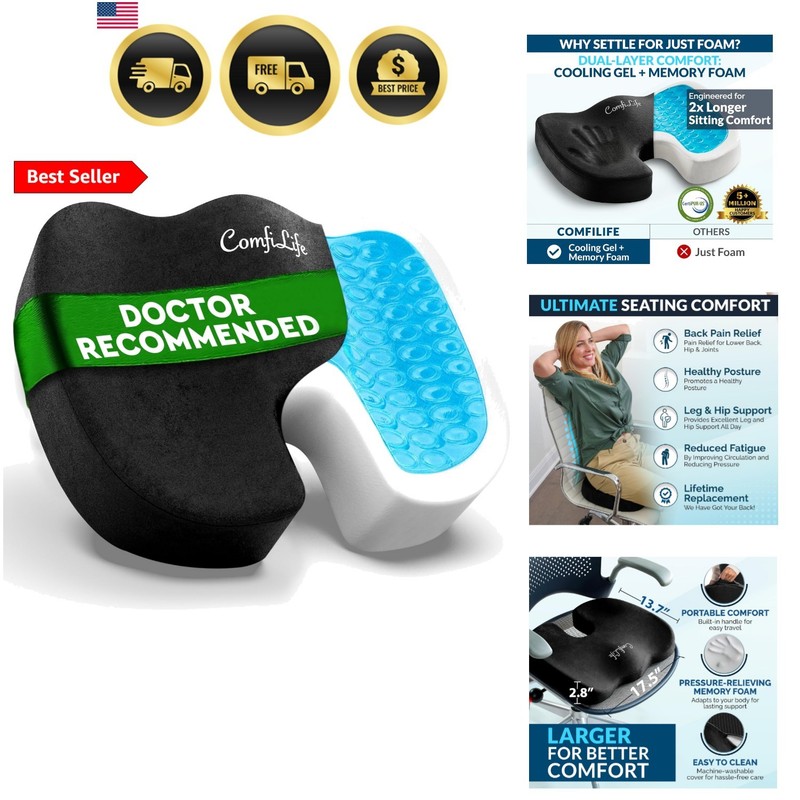 Gel & Memory Foam Seat Cushion – Doctor Recommended Office Chair Cushion, Car…