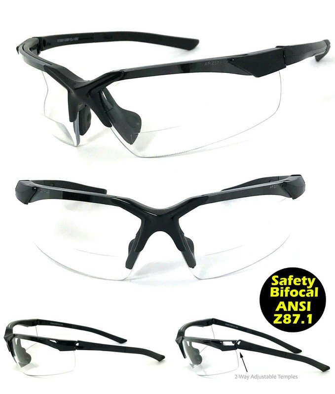 INNER BIFOCAL SAFETY READING GLASSES Clear Lens ANSI Z87.1+ RE109