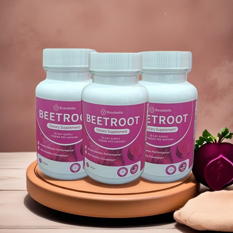 3PCS Rosabella Organic Beet Root 60 Capsules Natural Energy Boost Blood Pressure