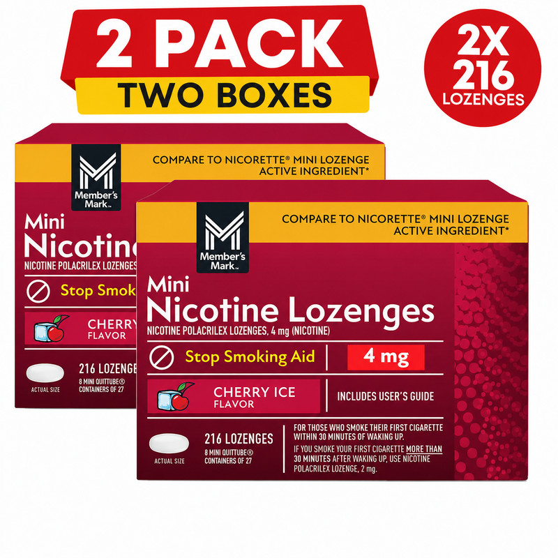 2 Pack – Member’s Mark Nicotine Mini Lozenge, Flavor: Cherry 4 MG . 216 ct.