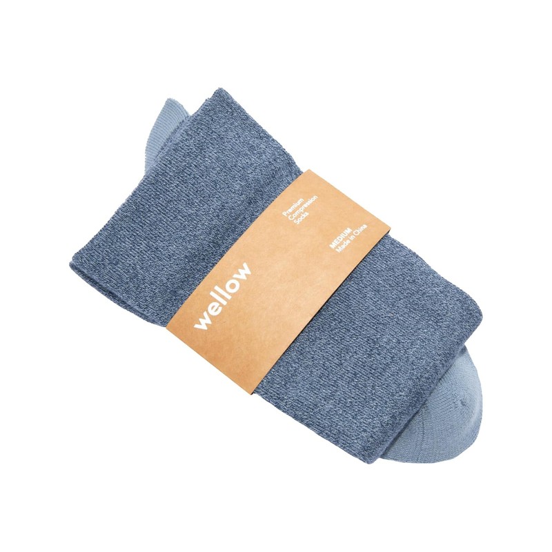 Wellow Bamboo Compression Socks 18~25 mmHg for Men & Women, Blue Steel, LG