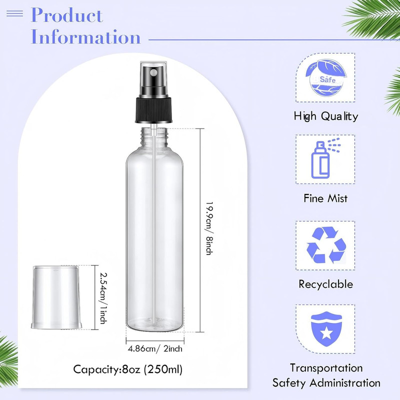 Eccliy 32 Pcs 8 Oz Spray Bottles Fine Mist Plastic Spray Bottles Clear Empty Spr gallery