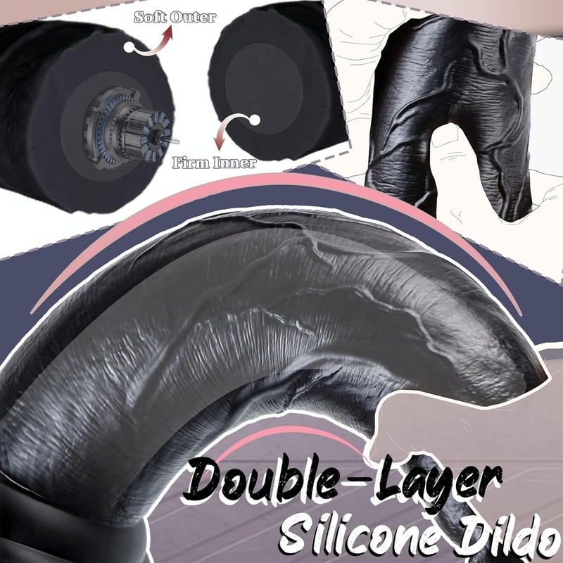 12 Inch Big Black Dildo Vibrator with No Balls, 2.93'' Diameter Huge Thick Vibra gallery