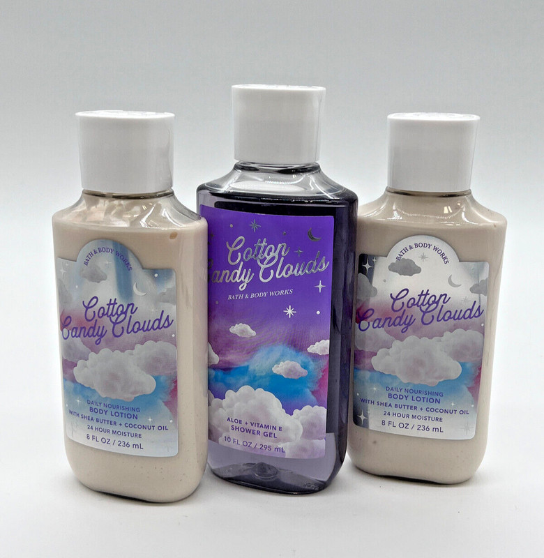 X3Bath & Body Works Shower Gel & Body Lotion COTTON CANDY CLOUDS