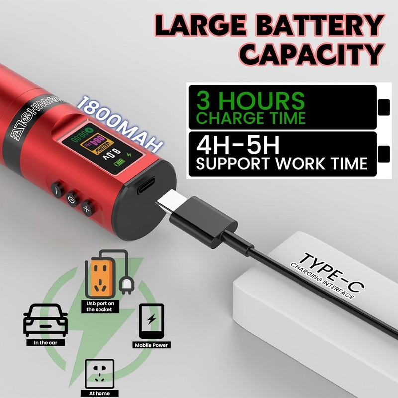 Wormhole Professional Wireless Tattoo Kit – Complete Set with 1800mAh Battery gallery