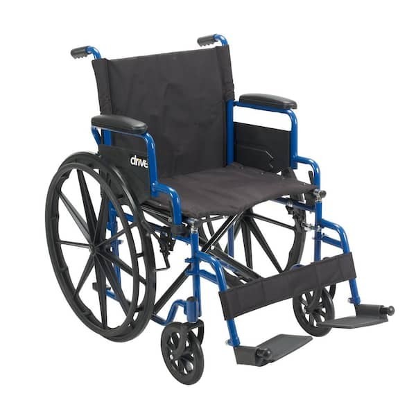 Drive Medical Wheelchair Blue Streak W/ Flip Back Desk Arm + 18″ Seat + Footrest