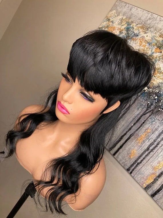 Full Machine Made Wig With Bangs 18" Body Wave Glueless Brazilian Human Hair Wig gallery