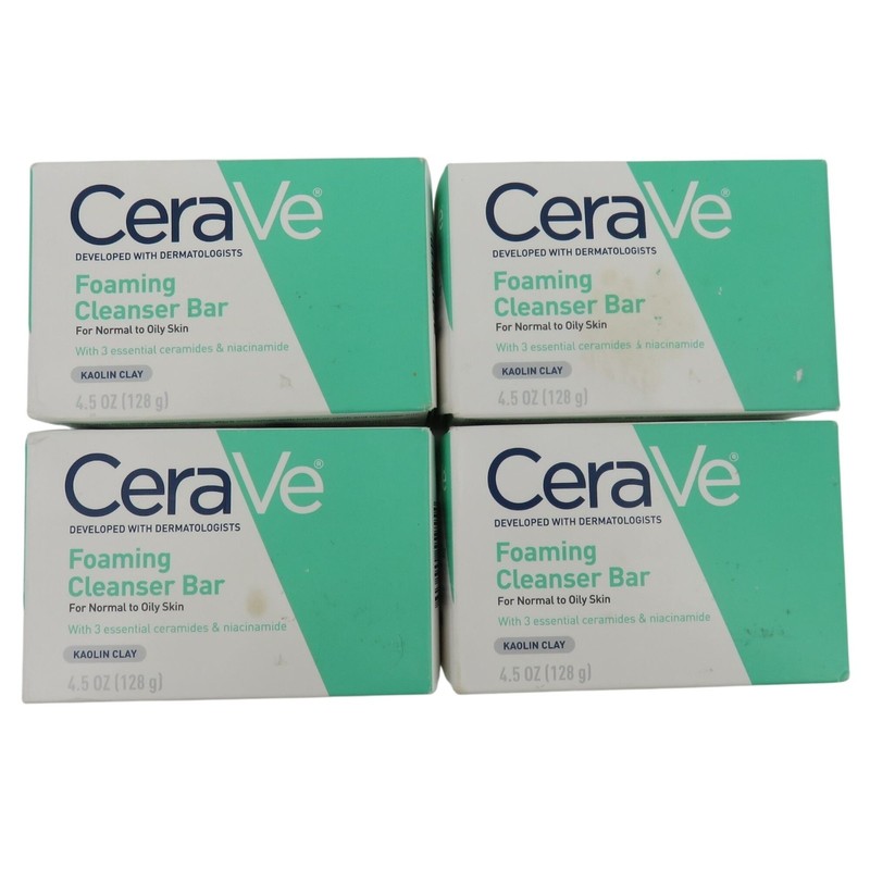 Cerave 4 Pack Foaming Cleanser Bar Normal to Oily Skin 4.5 Oz Kaolin Clay NEW