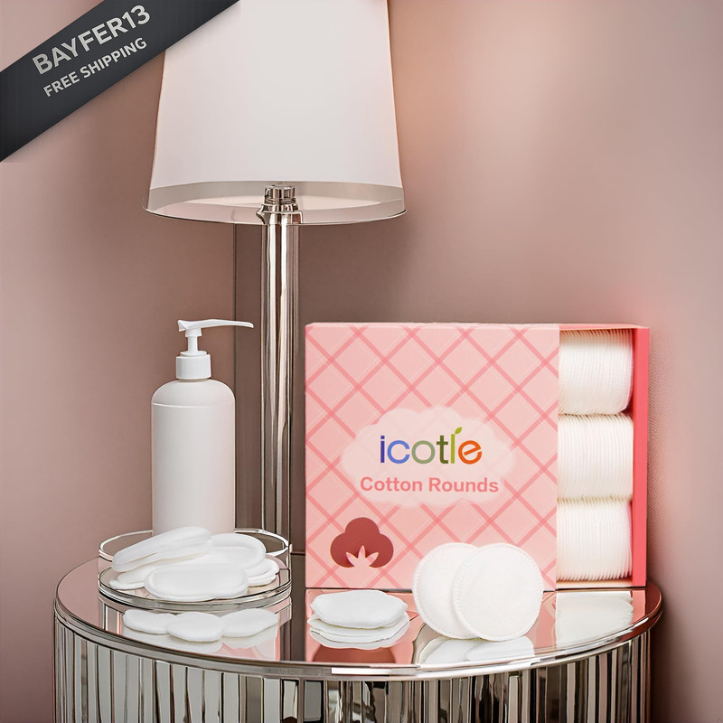 ICOTLE 100% Pure Cotton Round Pads for Face 210 Count (Pack of 1), White gallery