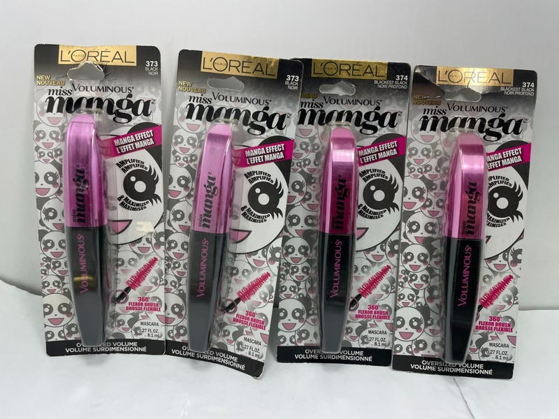 L'OREAL VOLUMINOUS MISS MANGA Mascara (2) #373 Black + (2) #374 Blackest Black
