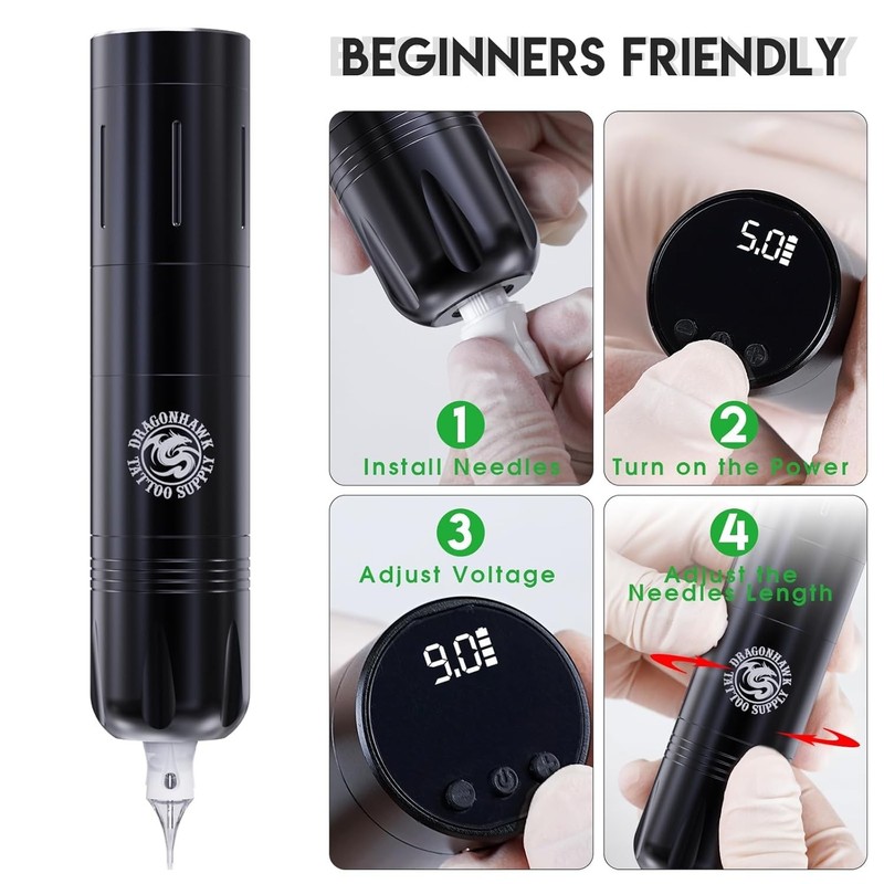 Dragonhawk X3 Pro Wireless Tattoo Gun Kit Cartridge Pen Machine with 2Pcs Rep... gallery