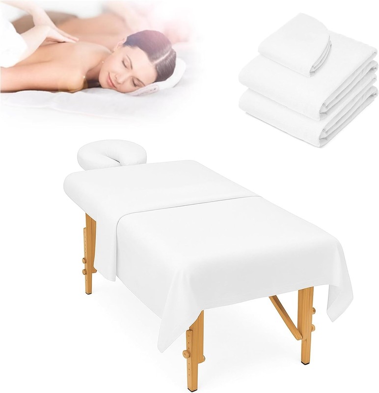 Coynurex Massage Table Sheet Set, 3pcs (Flat Sheet, Fitted Sheet, Face Rest Cove