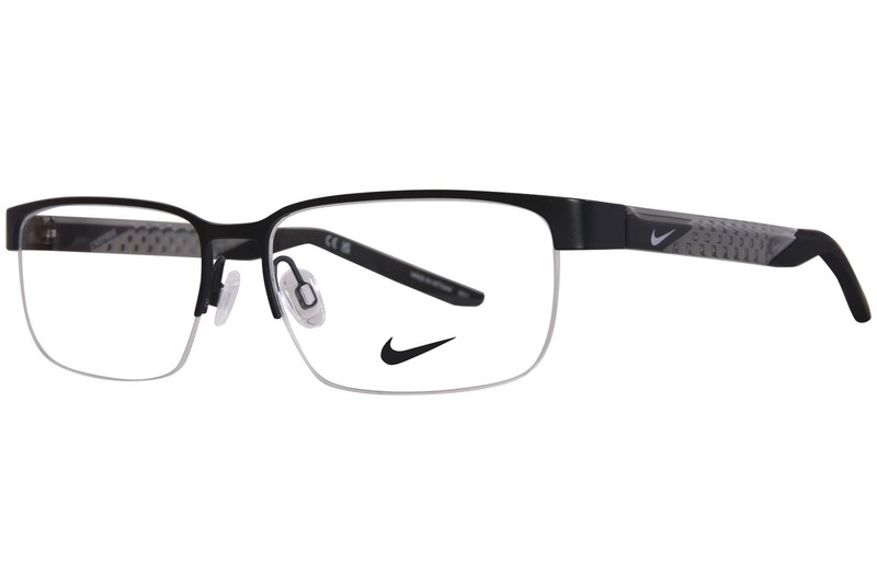 Nike 8184 001 Eyeglasses Frame Men’s Matte Black Semi Rim Rectangle Shape 58mm