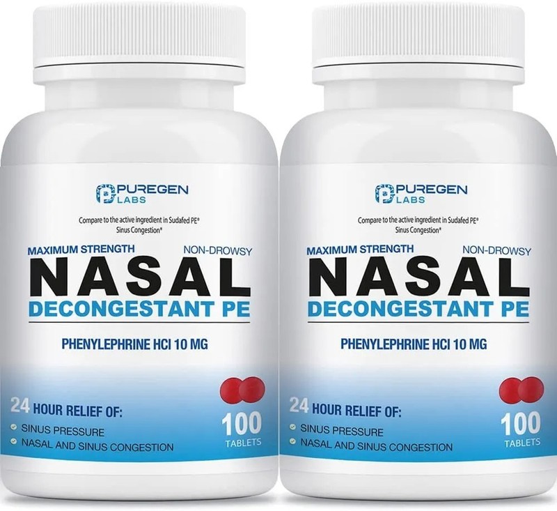 Puregen Labs Nasal Decongestant Phenylephrine HCl 10 mg 100 Tablets 2Pk Exp 6/26