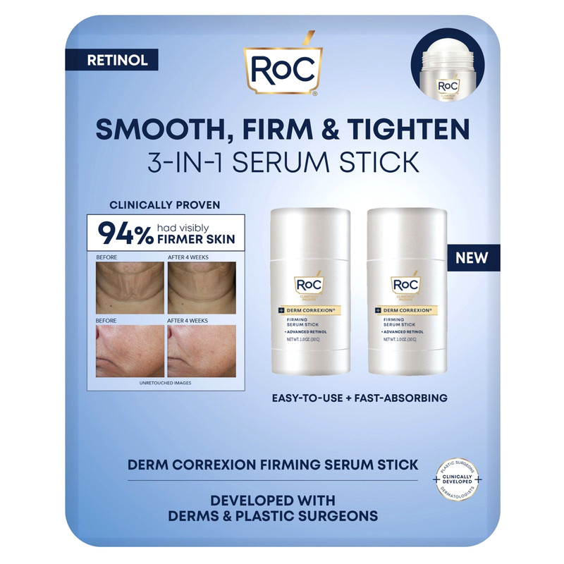 NEW ROC DERM CORREXION FIRMING 3 in 1 SERUM STICKS ADVANCED RETINOL, 2 PK 1oz Ea