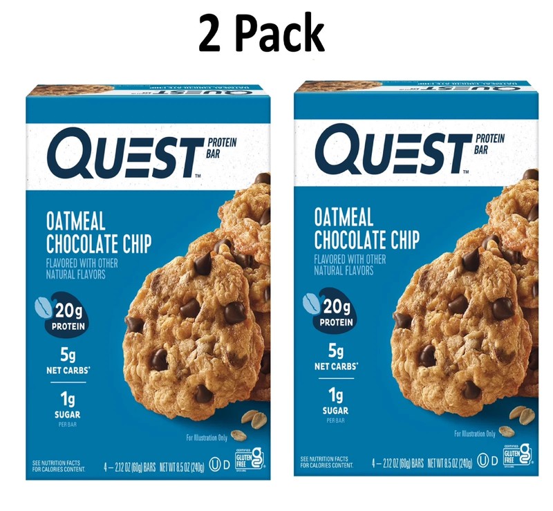 (2 Pk) Quest Protein Bar Oatmeal Chocolate Chip20g Protein Gluten Free4 Ct 2PK