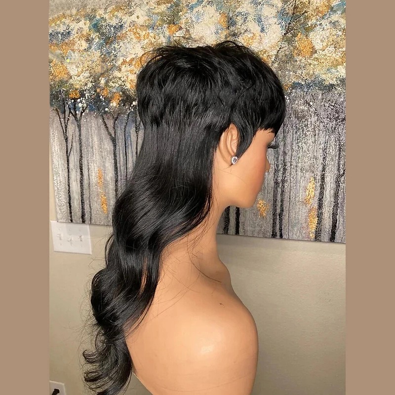 Full Machine Made Wig With Bangs 18″ Body Wave Glueless Brazilian Human Hair Wig