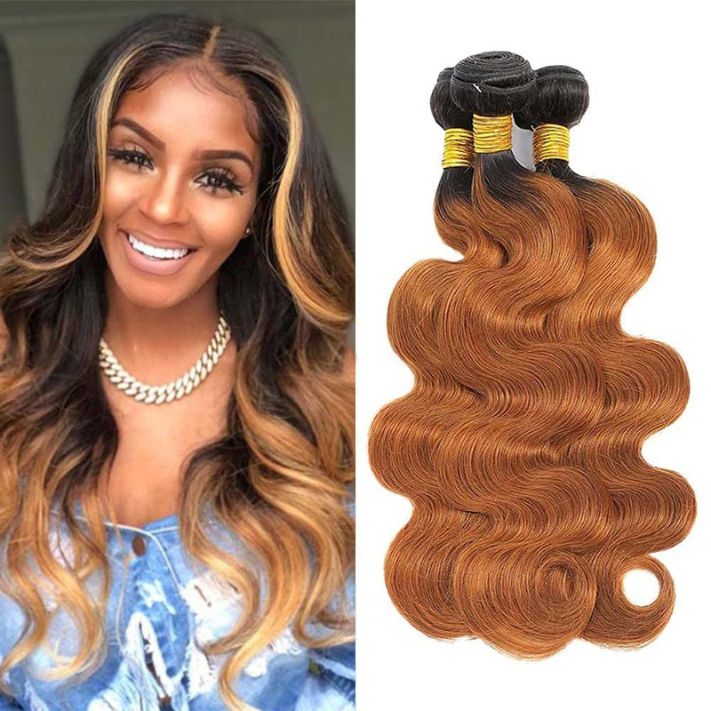 Mamart 16 18 20 Inch Brown Human Hair Bundles 1B30 Human Hair Ombre Bundles