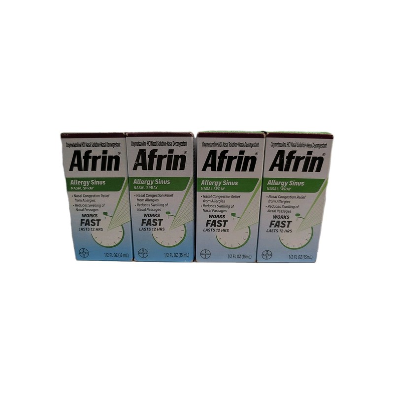 (4) Afrin Allergy Sinus Nasal Spray Lasts 12 Hours 0.5oz/15mL each EXP: 06/2026+