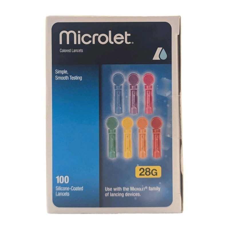 Microlet Colored Lancets – 100 Silicone Coated Lancets – Exp. 2027-09-01
