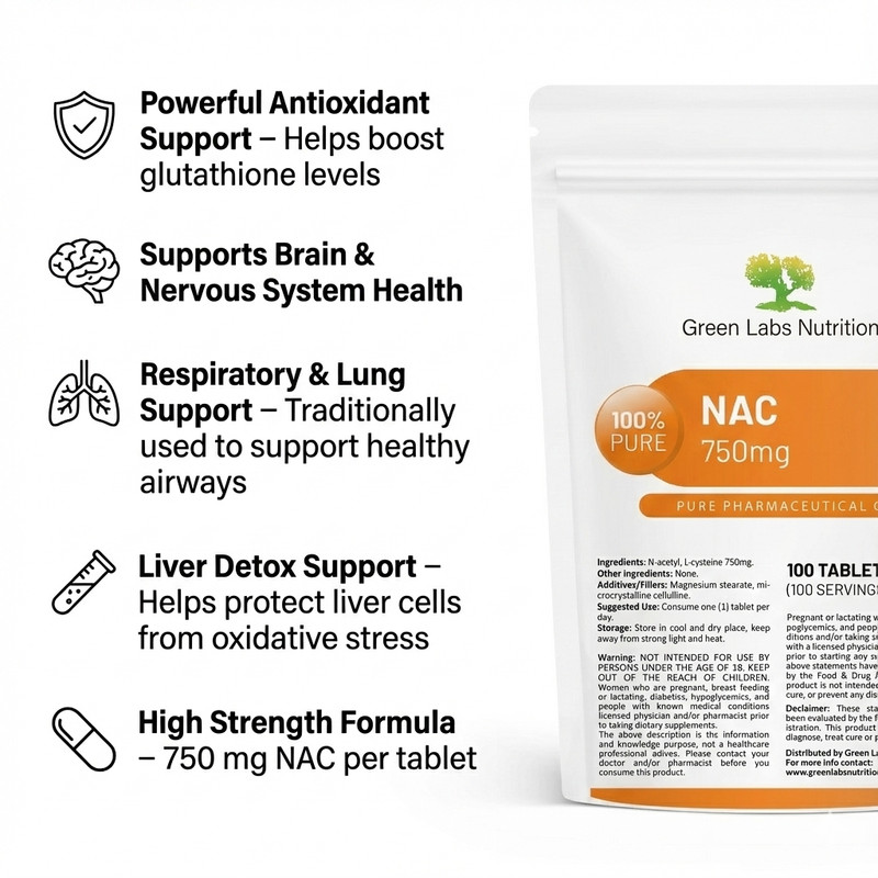 NAC N-ACETYL L-CYSTEINE 750mg TABLETS gallery