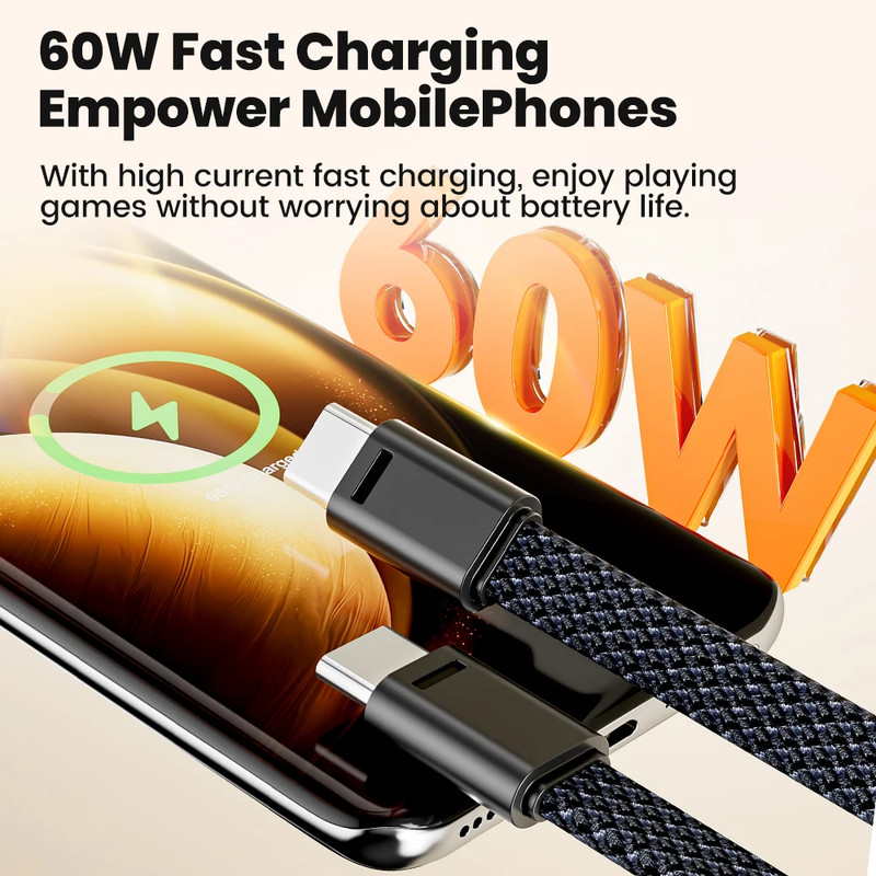 60W USB Type C to C Short Cable Fast Charging for iPhone 15 16 Samsung Xiaomi gallery