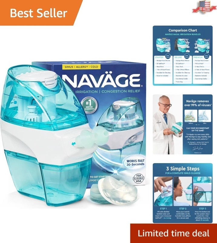 Fast-Acting Nasal Rinse System with 30 SaltPods – Drug-Free Congestion Relief