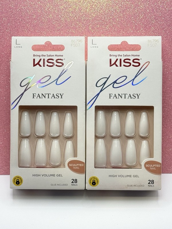 Kiss Gel Fantasy Press-On Manicure Nails Long Coffin White 86796 Lot Of 2