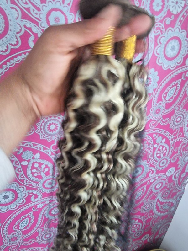 12A 8#/613# BALAYAGE BRAZILIAN HUMAN HAIR BUNDLES DEEP WAVES CURL 200g 32+32INCH gallery