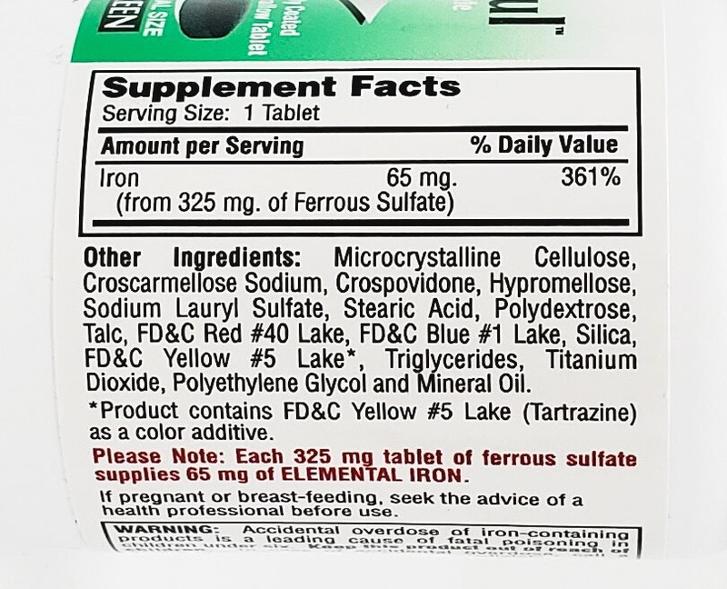 Major FeroSul Green (Ferrous Sulfate) 325mg 100 Tablets - Exp Date 03-2025 gallery
