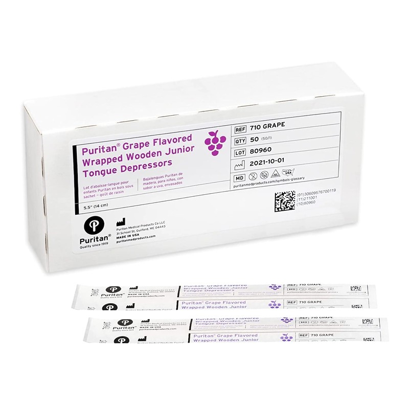 Puritan 5-1/2 Inch Length Tongue Depressor Grape Flavor NonSterile 1 Box 50/Box