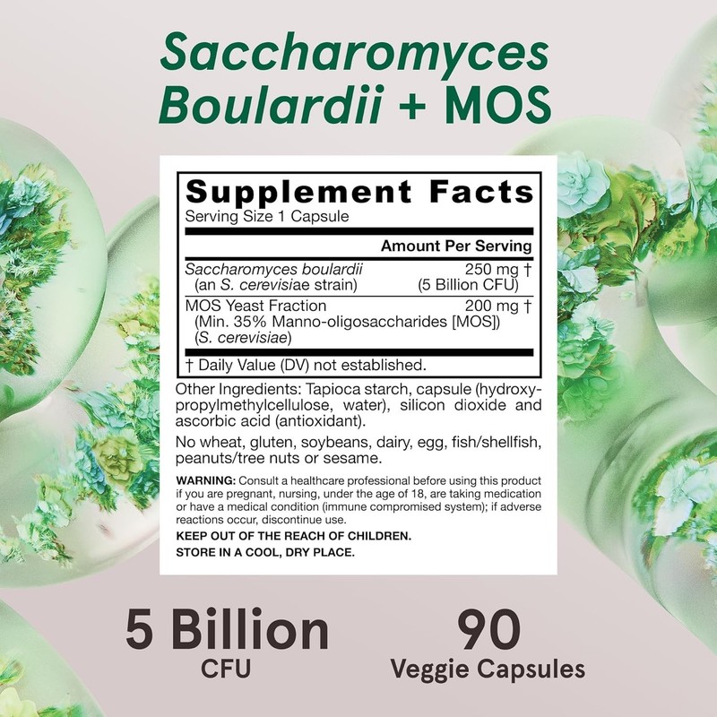 Jarrow Saccharomyces Boulardii + MOS 90 Vegan Caps 5 Billion CFU Probiotic gallery