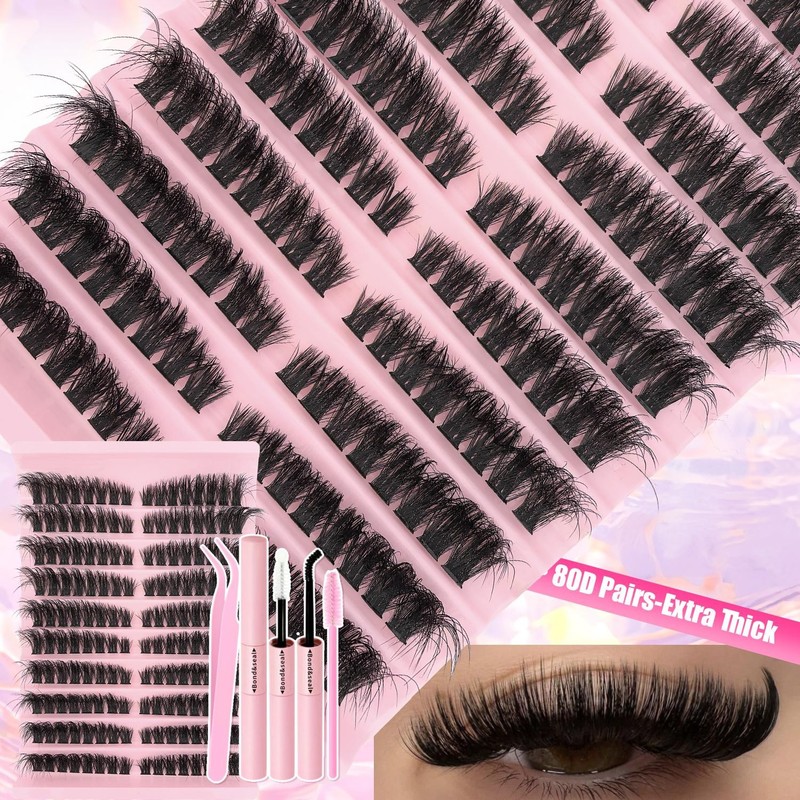 DIY Lash Extension Kit Cluster Lashes 9-16mm Bond Seal Natural Wispy