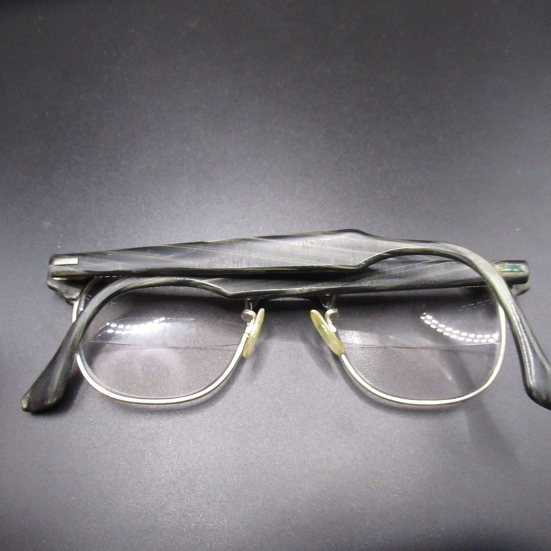 Vintage Shuron Browline Eyeglass Frames 22mm Bifocal Lenses Black Gray Silver gallery