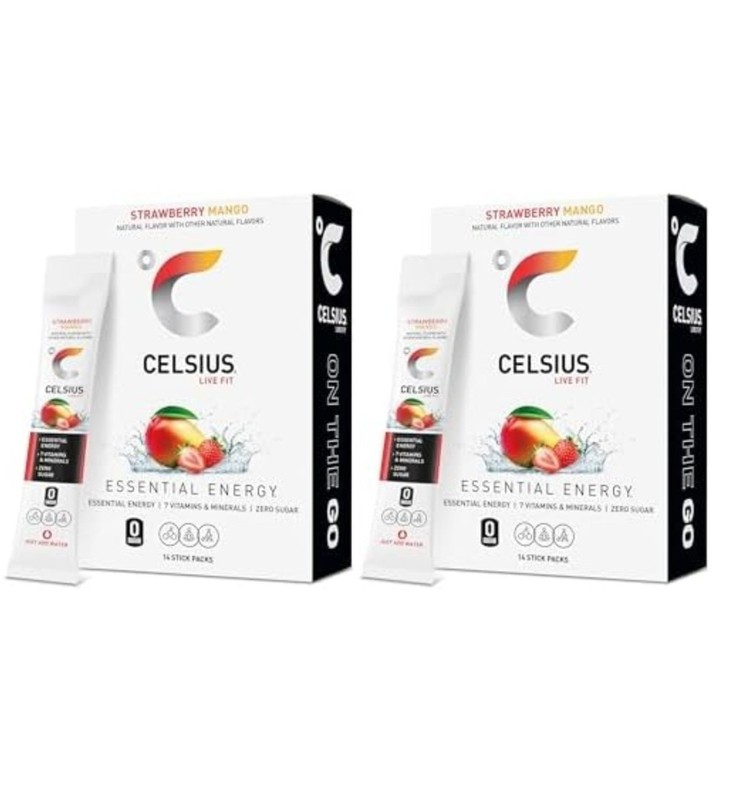 Celsius Essential Energy Powder Drink Mix Sticks Strawberry Mango 14ct 200mg
