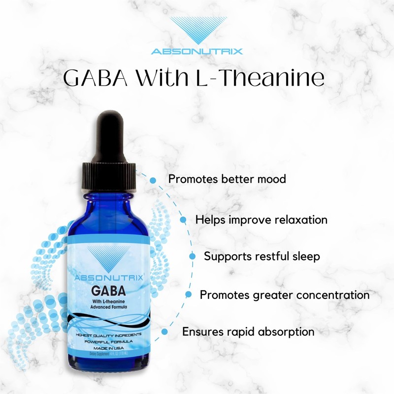 Absonutrix GABA with L-Theanine 290 mg, 4 Oz Liquid, 300 Servings, Made in USA gallery