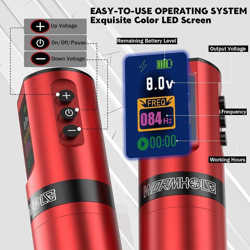 Wormhole Professional Wireless Tattoo Kit – Complete Set with 1800mAh Battery gallery