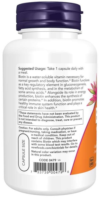 NOW Foods Biotin 10 mg 10,000mcg Extra Strength Veg Capsules 04/2025EXP 10000 gallery