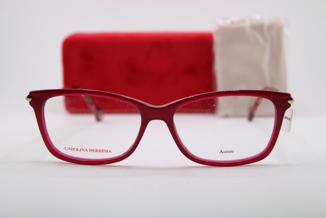 NEW CAROLINA HERRERA HER0198 6K3 BURGUNDY GOLD HAVANA AUTHENTIC EYEGLASSES 53-15 gallery