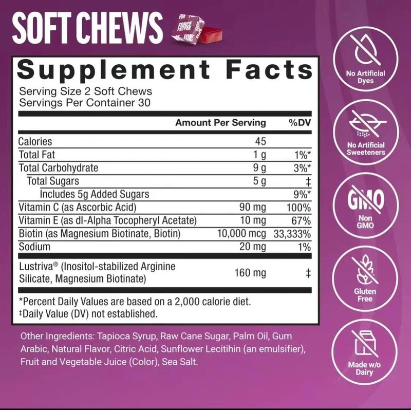 Lustrav Hair Growth Accelerator: 60 Soft Chews, Mixed Berry gallery
