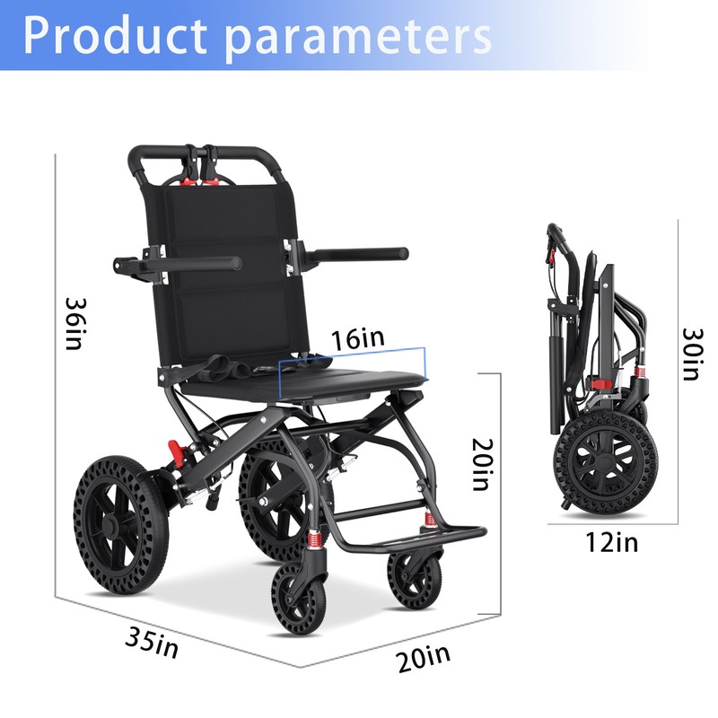 Lightweight Folding Portable Transport Wheelchair With Hand Brake Weight 16lbs gallery