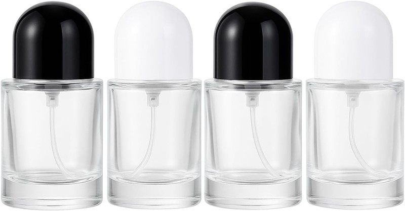 4Packs 30ml Clear Glass Perfume Spray Bottles with Black White Caps Refillable T