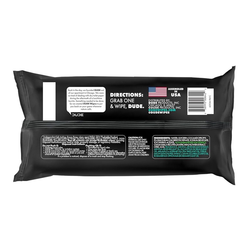 DUDE Wipes Mint Chill Flushable Wipes - Extra-Large Adult Wet Wipes - 3 Pack (14 gallery