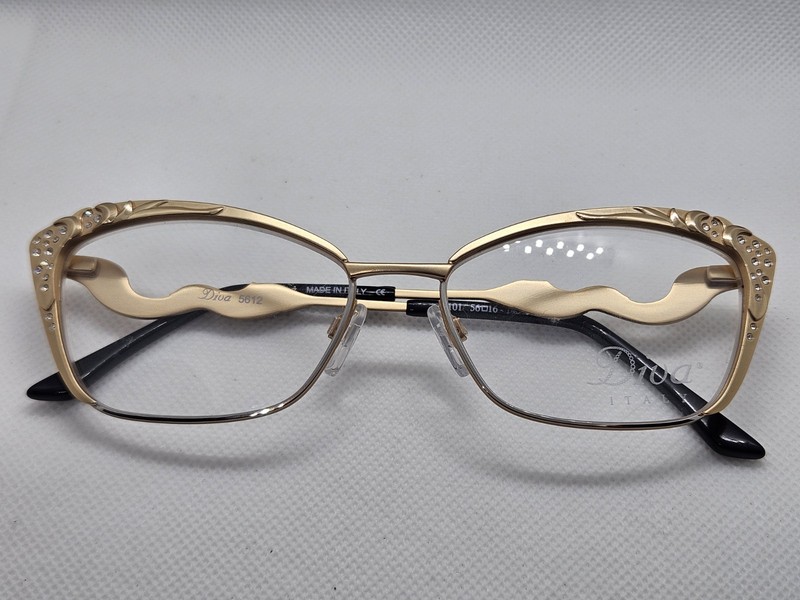 Diva 5612 101 Gold Eyeglasses 56-16-145 Made In Italy Full Frames Cat Eye