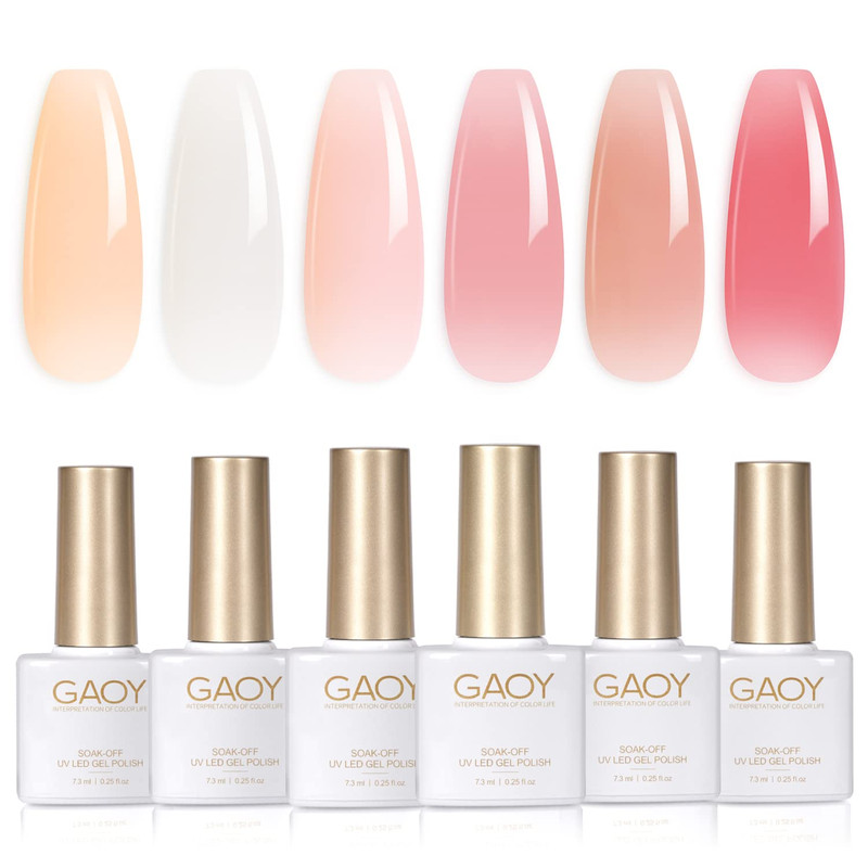 Gaoy Milky White Jelly Nude Gel Nail Polish Set 6 Transparent Colors Sheer Pink