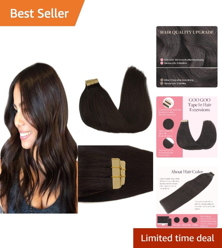 Luxurious 20-Inch Tape-In Extensions, Dark Brown 50g Remy Human Hair, 20pcs