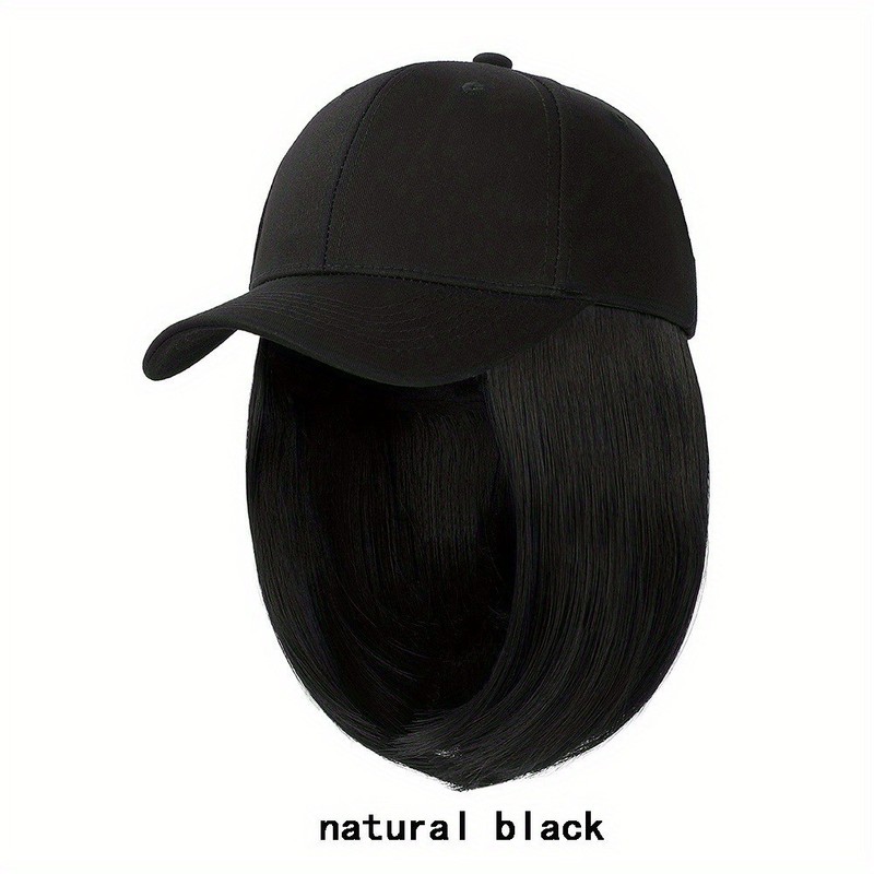 Women’s Baseball Cap with Hair Attached Bob Wig Hat Synthetic Hair Wig Cap