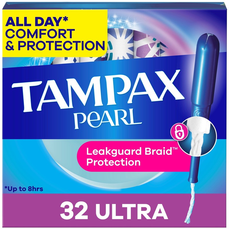 Pearl Tampons with LeakGuard Braid, Ultra Absorbency, 32 Count