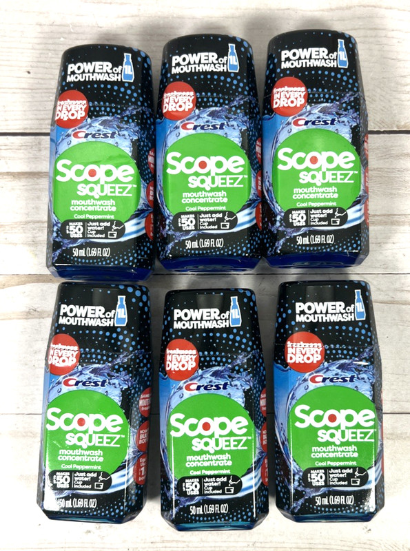 Crest Scope Squeez Cool Peppermint Mouthwash Concentrate 1.69oz (6 Pack)