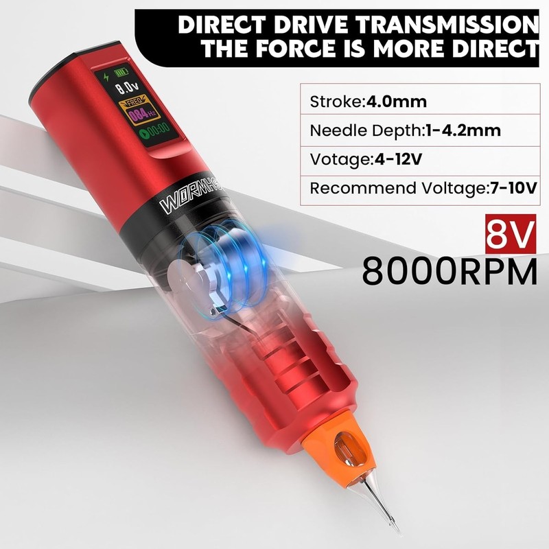 Wormhole Professional Wireless Tattoo Kit – Complete Set with 1800mAh Battery gallery